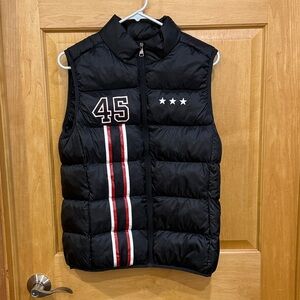 Black Puffer Vest with Red and White Stripes